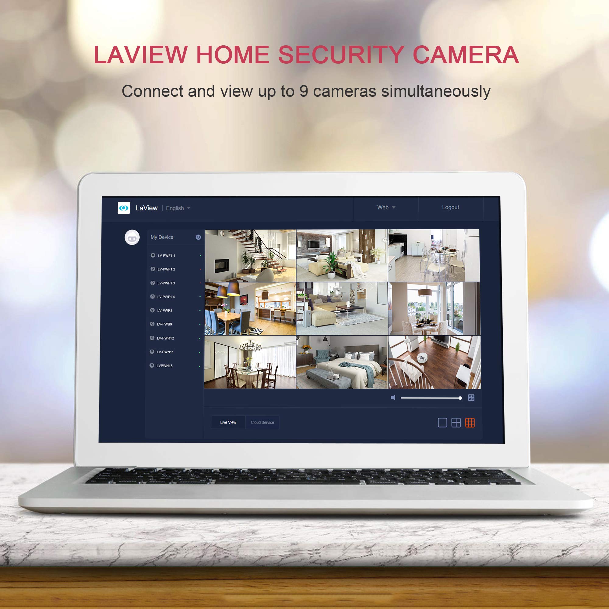 Laview Security Cameras 4Pcs, Home Security Camera Indoor 1080P, Wi Fi Cameras Wired For Pet, Motion Detection, Two Way Audio, N